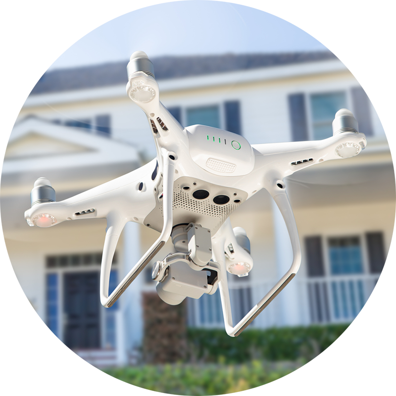 Aerial drone being used while preforming home inspection services