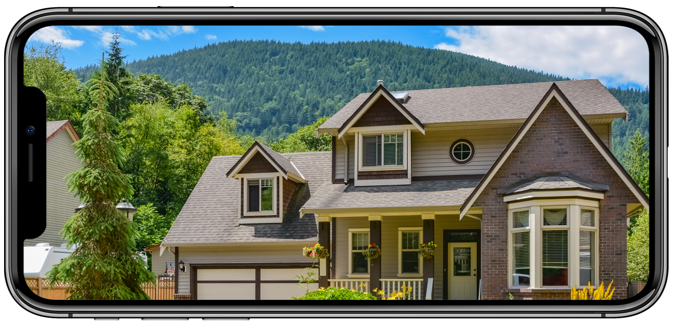 Smartphone showing a home inspection report with a new construction mountain house